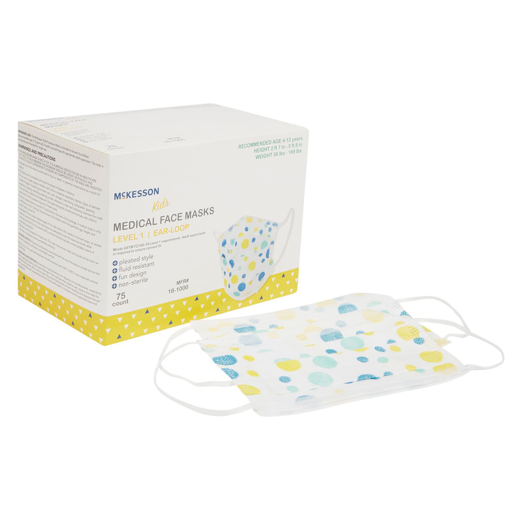 McKesson ASTM Level 1 Earloop Procedure Mask for Children - Box of 75 - Image 1