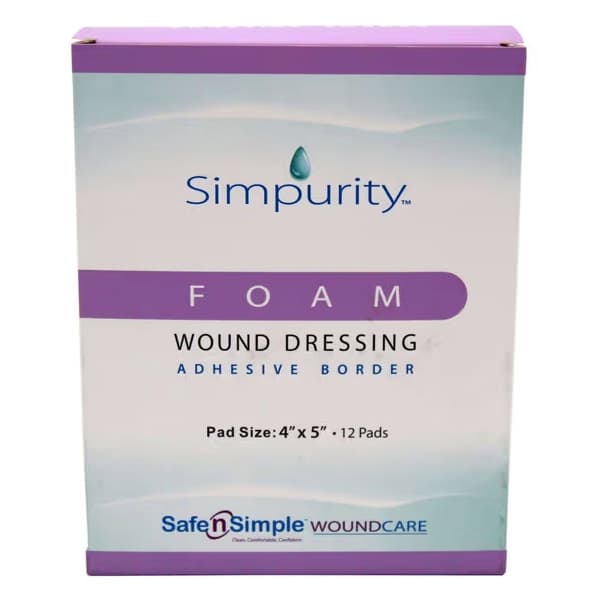 Simpurity Foam Wound Dressing with Adhesive Border, 4 x 5 Inch - Box of 12 - Image 1