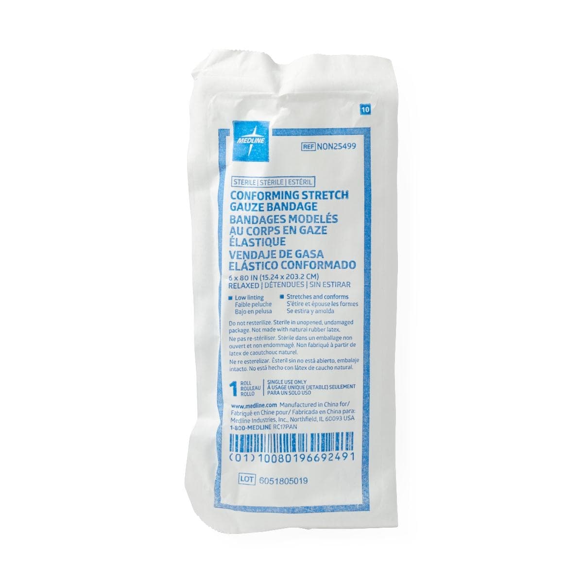 Medline Sterile Conforming Stretch Gauze Bandage, 6 x 80 Inch - Each - Image 1