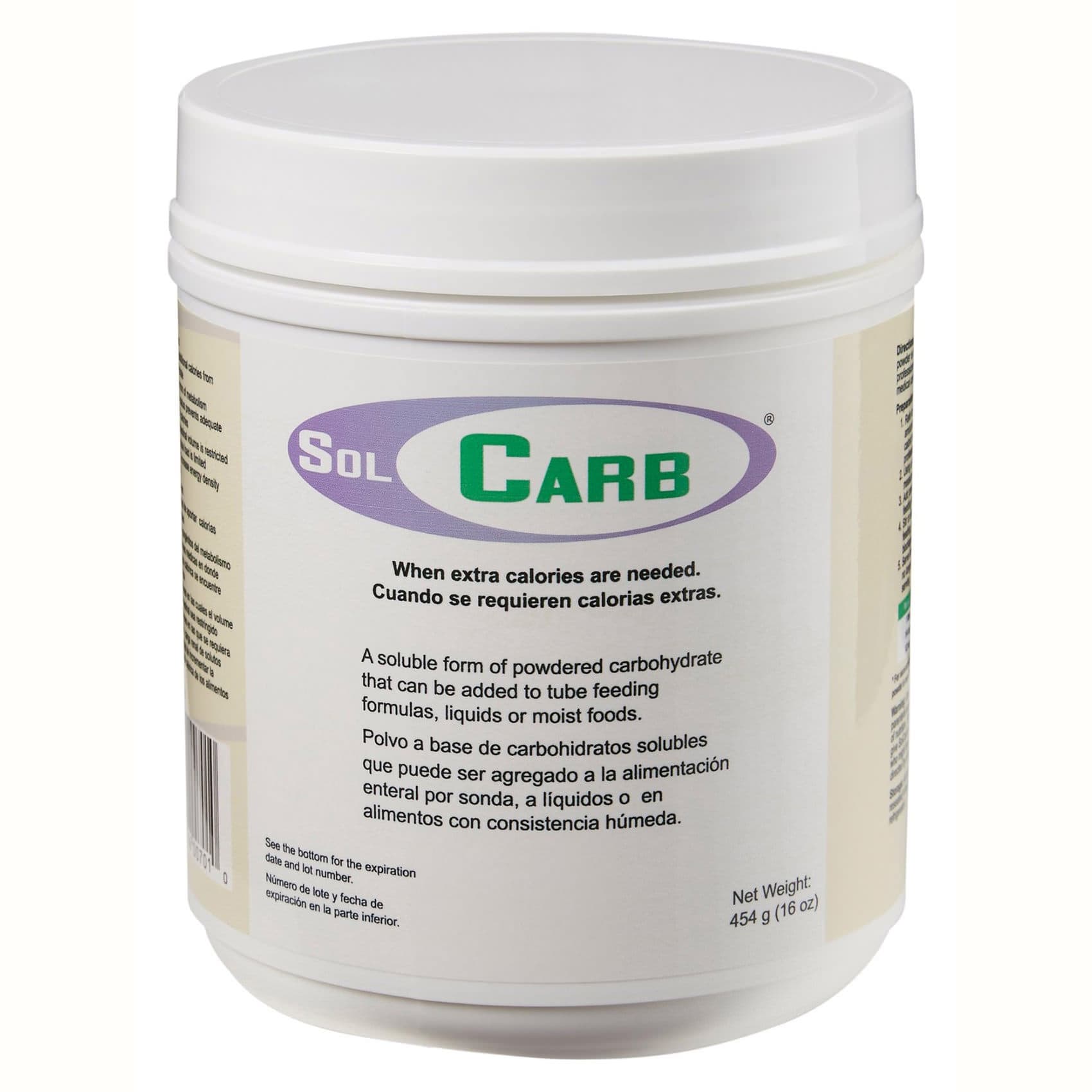 SolCarb Oral Supplement Tube Feeding Formula, Unflavored, 454 Gram Jar - Case of 6 - Image 1