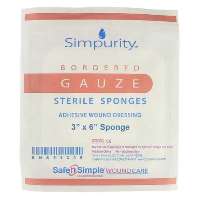 Simpurity Bordered Gauze Adhesive Wound Dressing, 3 x 6 Inch - Each - Image 1