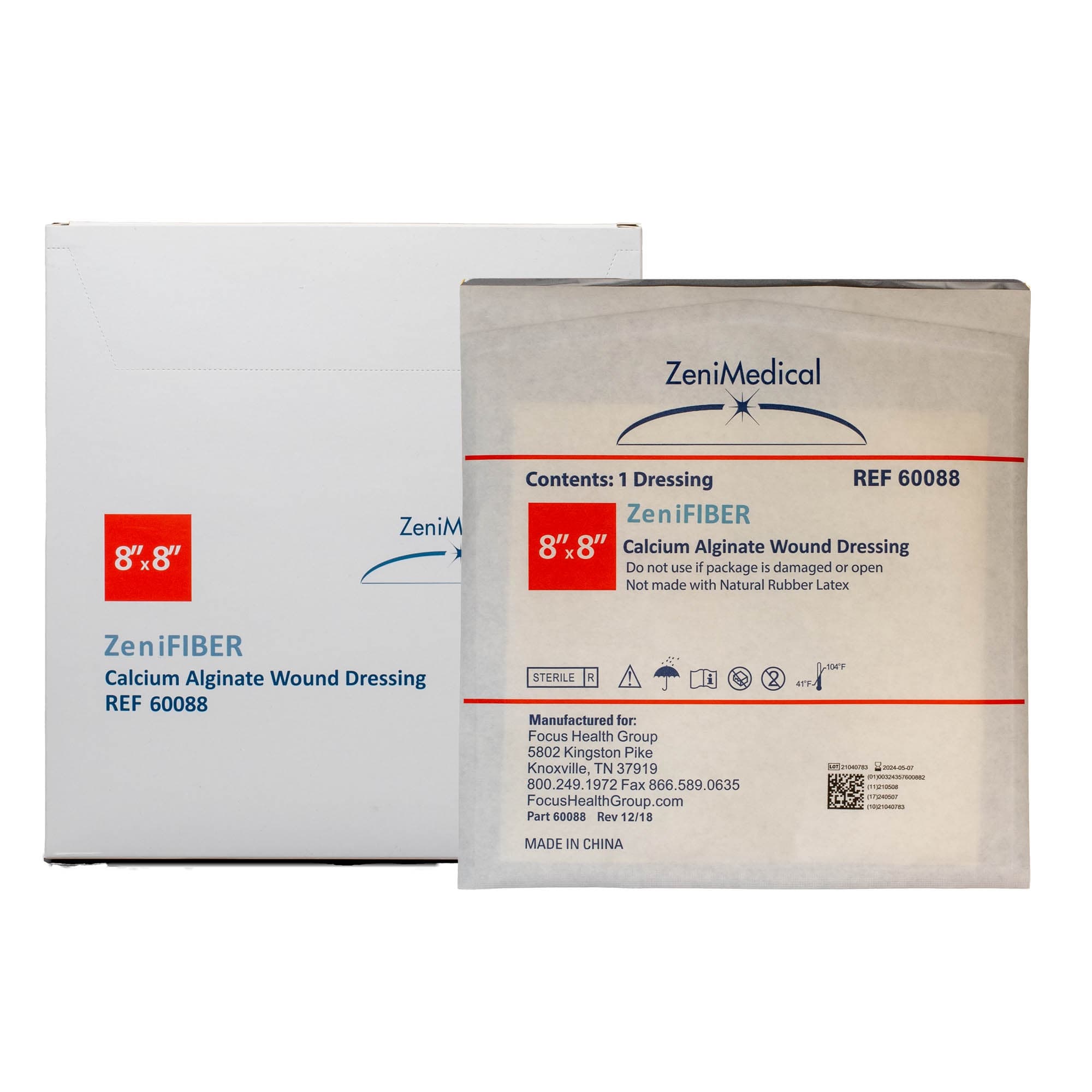 ZeniMedical ZeniFiber Calcium Alginate Wound Dressing, 8 x 8 Inch - Box of 10 - Image 1