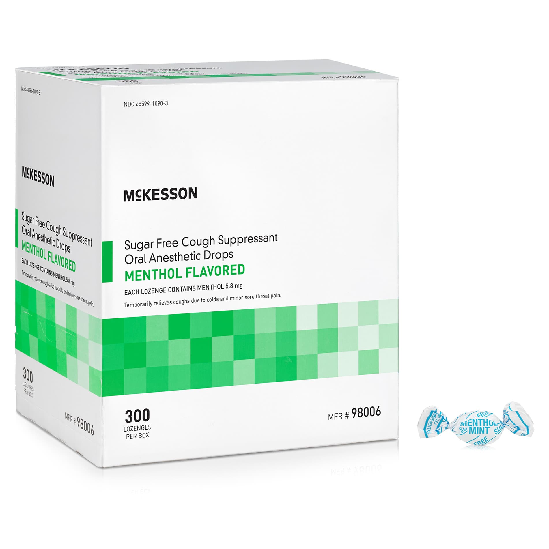 McKesson Cold and Cough Relief Lozenge, Menthol Flavor-Sugar Free, 7.6 mg - Case of 3600 - Image 1