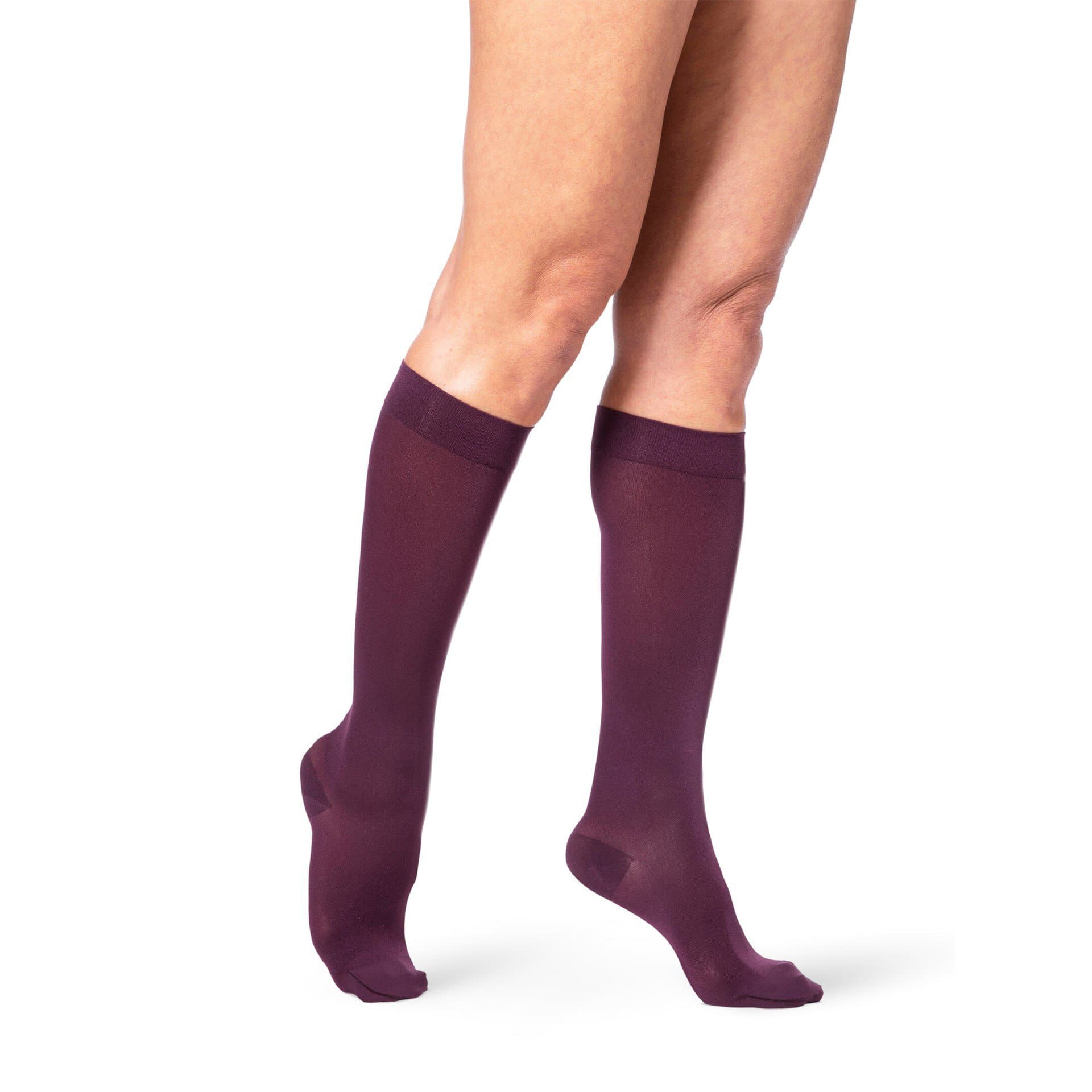 Sigvaris Women's Style Soft Opaque Calf-High Compression Socks, 20-30 mmHg, Closed Toe, Medium-Long, Mulberry - Pair - Image 1