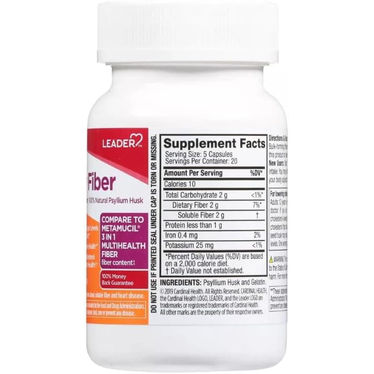Leader Daily Fiber Dietary Supplement Capsules - Bottle of 100 - Image 2