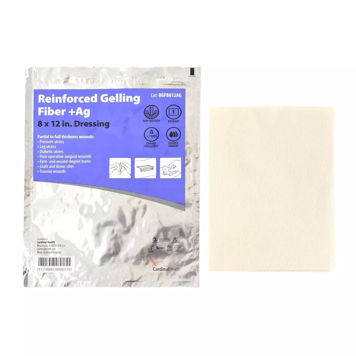 Cardinal Health Reinforced Silver (Ag) Gelling Fiber Wound Dressing, 8 x 12 Inch - Image 1