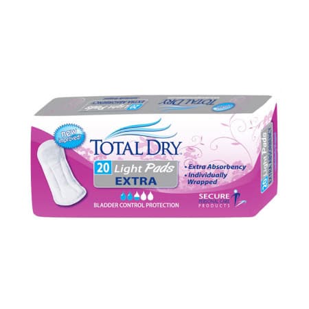 Total Dry Incontinence Light Bladder Control Pads without wings, extra - Case of 180 - Image 1