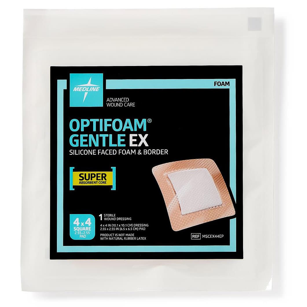 Optifoam Gentle EX Silicone-Faced Border Foam Dressing, Sterile, 4 x 4 Inch - Each - Image 1
