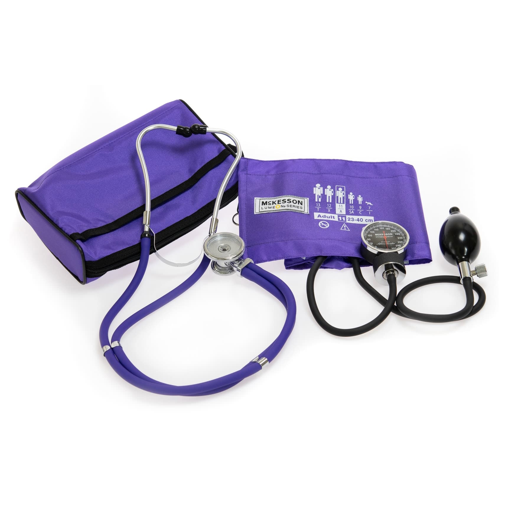 McKesson Purple Adult Reusable Aneroid & Dual-Head Sprague Stethoscope Set, Cuff 23-33 cm - Case of 10 - Image 1