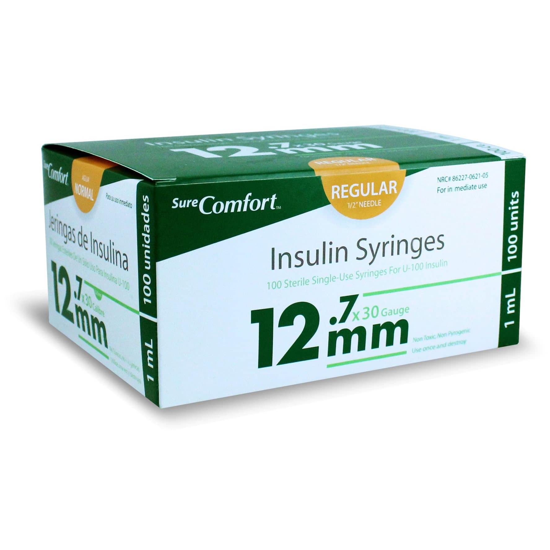 Surecomfort Standard Insulin Syringe with Attached Needle, 30 Gauge, 1/2 Inch - Box of 100 - Image 1