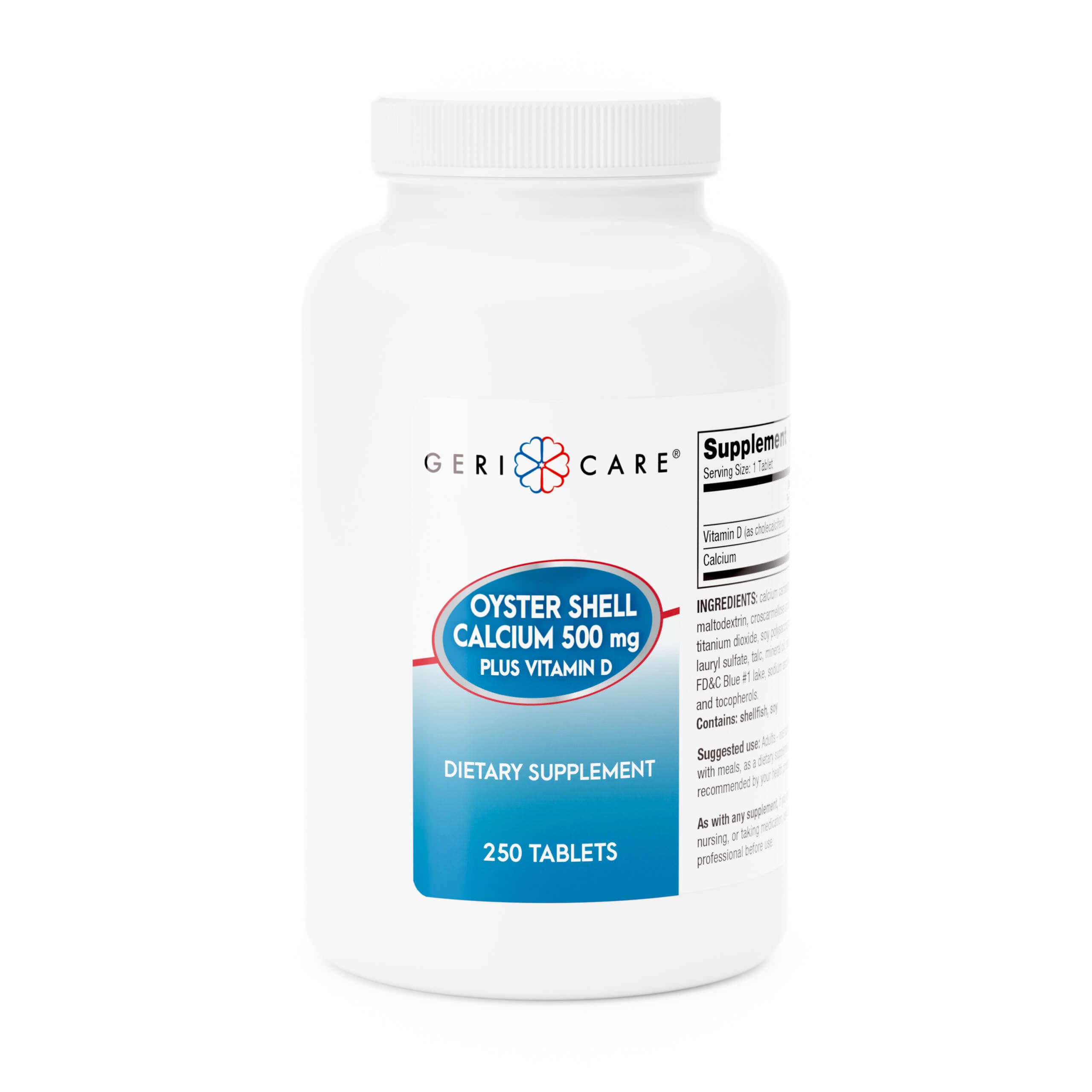 Geri-Care Oyster Shell Calcium 500mg Plus Vitamin D Supplement Tablets - Case of 3000 - Image 1