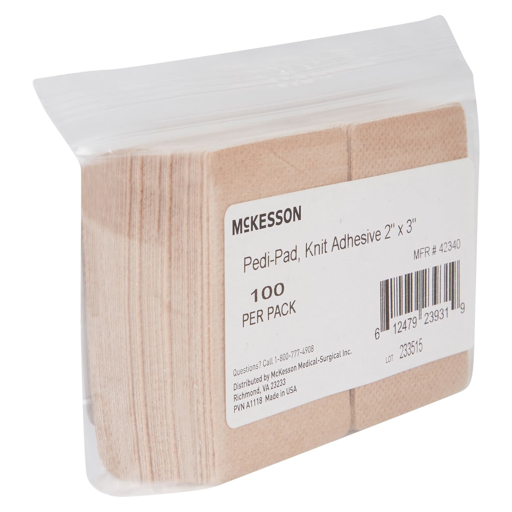 McKesson Protective Pad Beige Adhesive One Size Fits Most Rectangle, 2 x 3 Inch - Package of 100 - Image 1