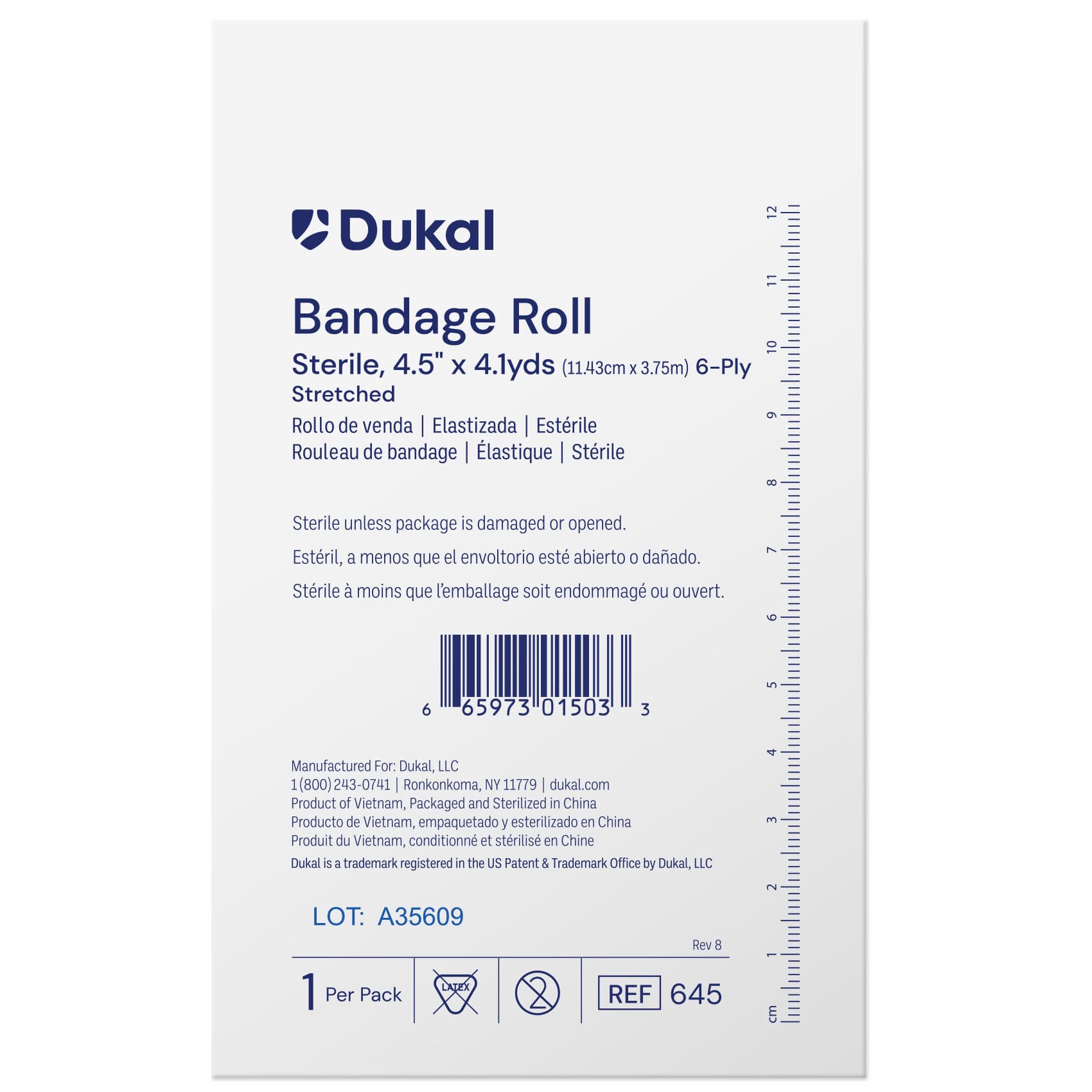 Dukal Fluff Cotton 6 Ply Conforming Bandage, 4-1/2 Inch x 4-1/10 Yard, Sterile - Each - Image 1