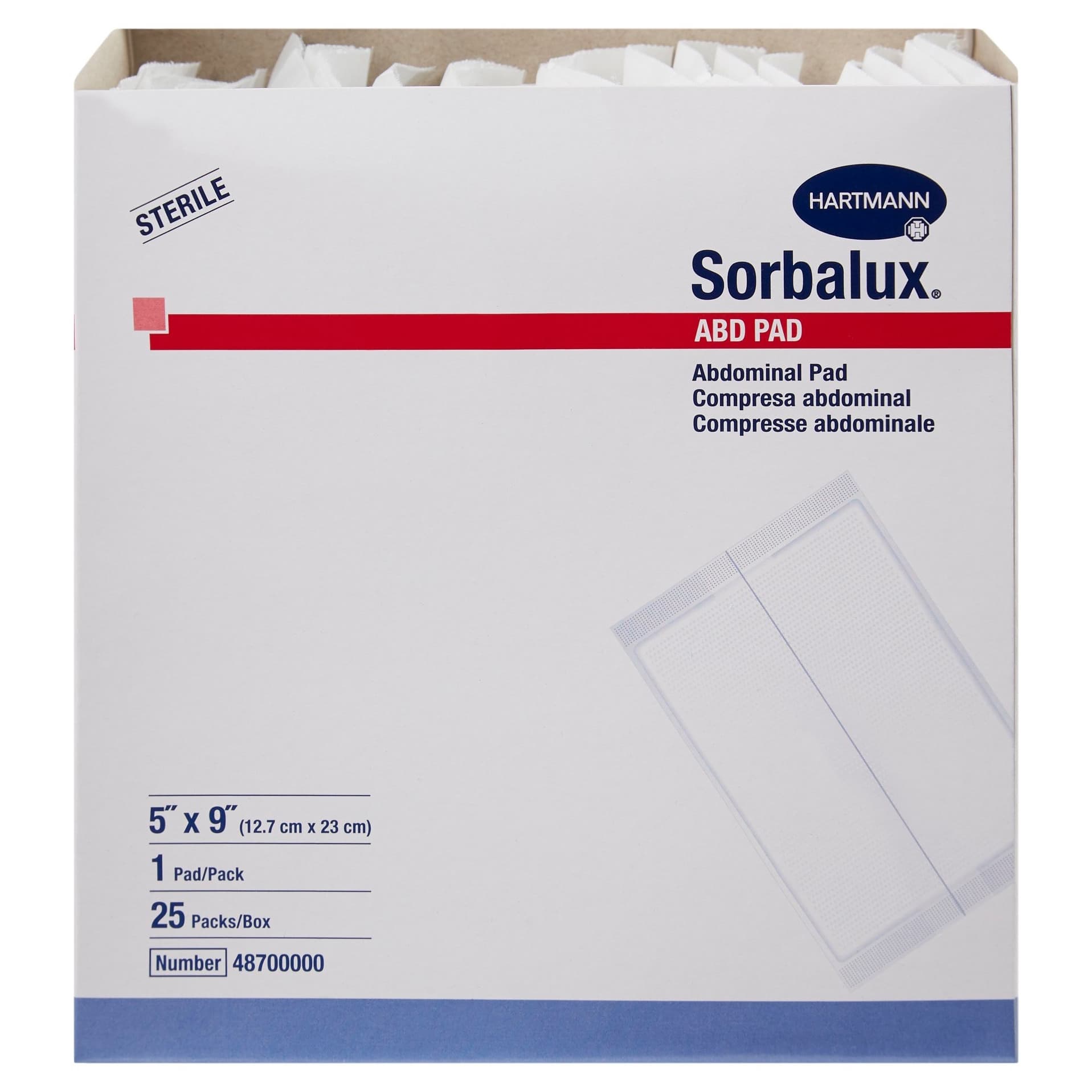 Sorbalux ABD Abdominal Pad, 5 x 9 Inch - Case of 400 - Image 1