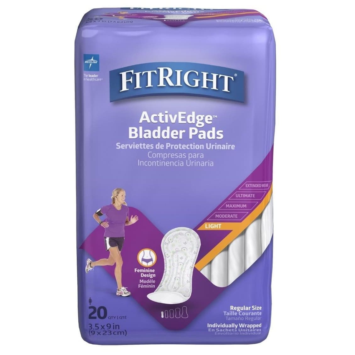 FitRight ActivEdge Women's Bladder Control Pads, Regular, Light Absorbency - Bag of 20 - Image 1
