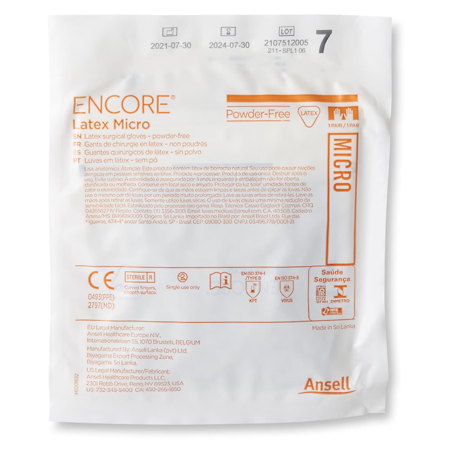 ENCORE Latex Micro Surgical Glove Brown Beaded Cuff Micro, Size 7 - Each - Image 1