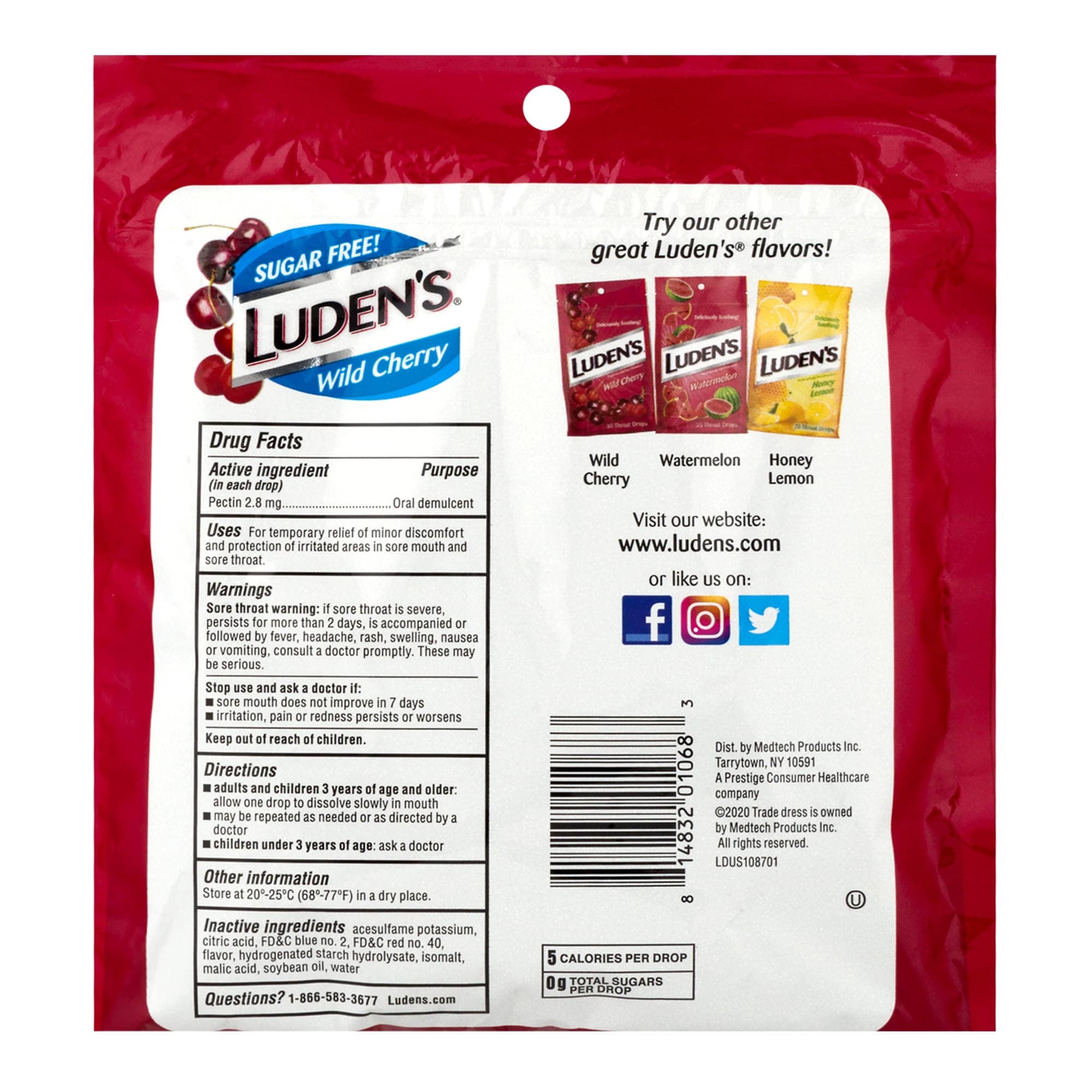 Luden's Wild Cherry Sugar Free Throat Drops - 25 Count - Image 9