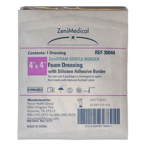ZeniFoam Gentle Border Foam Dressing with Silicone Adhesive Border 4 x 4 Inch - Each - Image 1