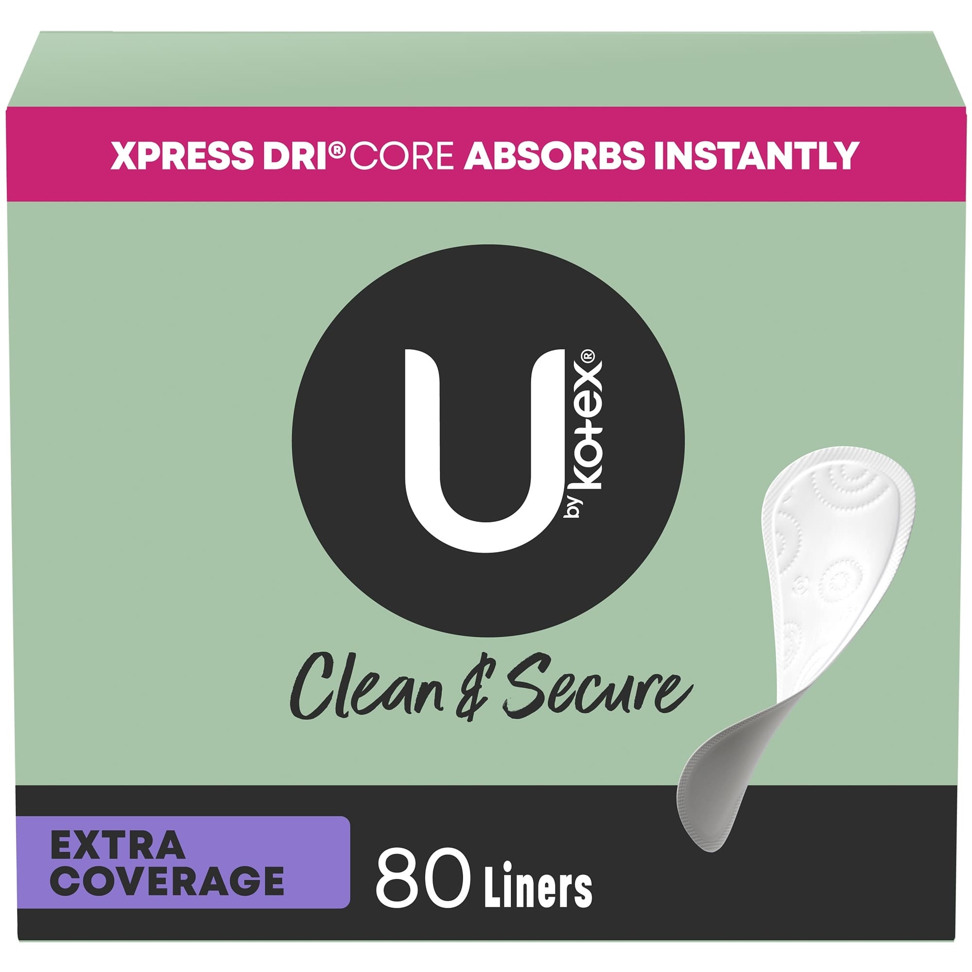 U By Kotex Clean & Secure Liners, Extra Coverage - Package of 80 - Image 1
