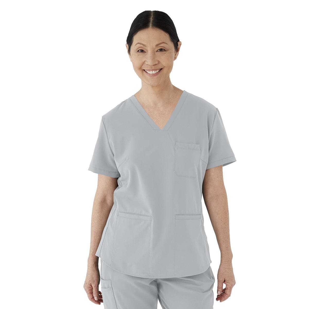 Medline Lexington AVE Women's V-Neck Scrub Tops with 3 Pockets, Gray, 2XSmall - Image 1