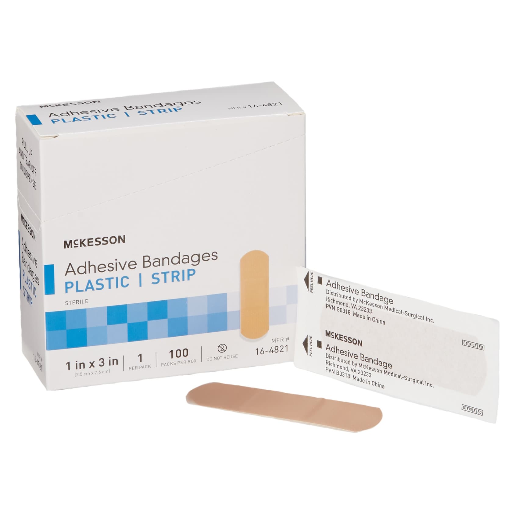McKesson Plastic Rectangle Adhesive Bandage, Tan, 1 x 3 Inch - Case of 2400 - Image 1