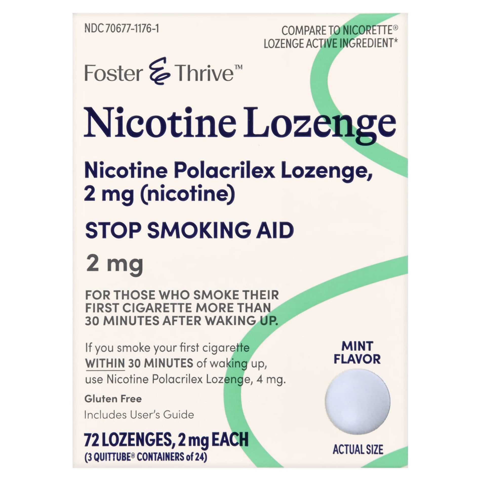 Foster & Thrive Nicotine Polacrilex 2 mg Strength Lozenge Stop Smoking Aid, Mint Flavor - Box of 72 - Image 1