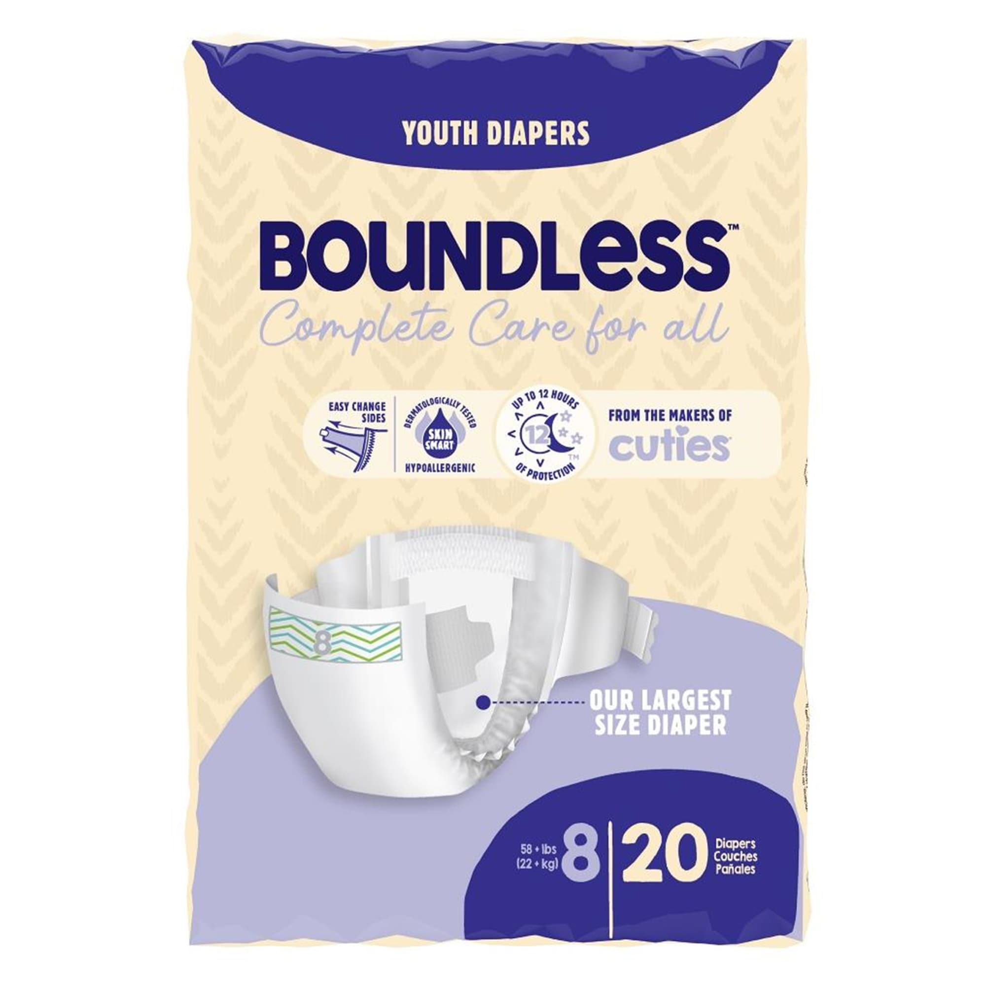 Boundless Youth Diapers, Size 8 - Case of 80 - Image 1