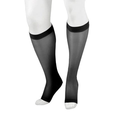 Juzo Naturally Sheer Compression Stockings, Knee-High, 15-20mmHg, Regular, Open Toe, Black, XLarge - Pair - Image 1