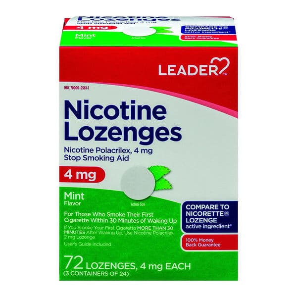 Leader Nicotine Lozenge Nicotine Polacrilex, 4 mg, Mint, 72 ct - Each