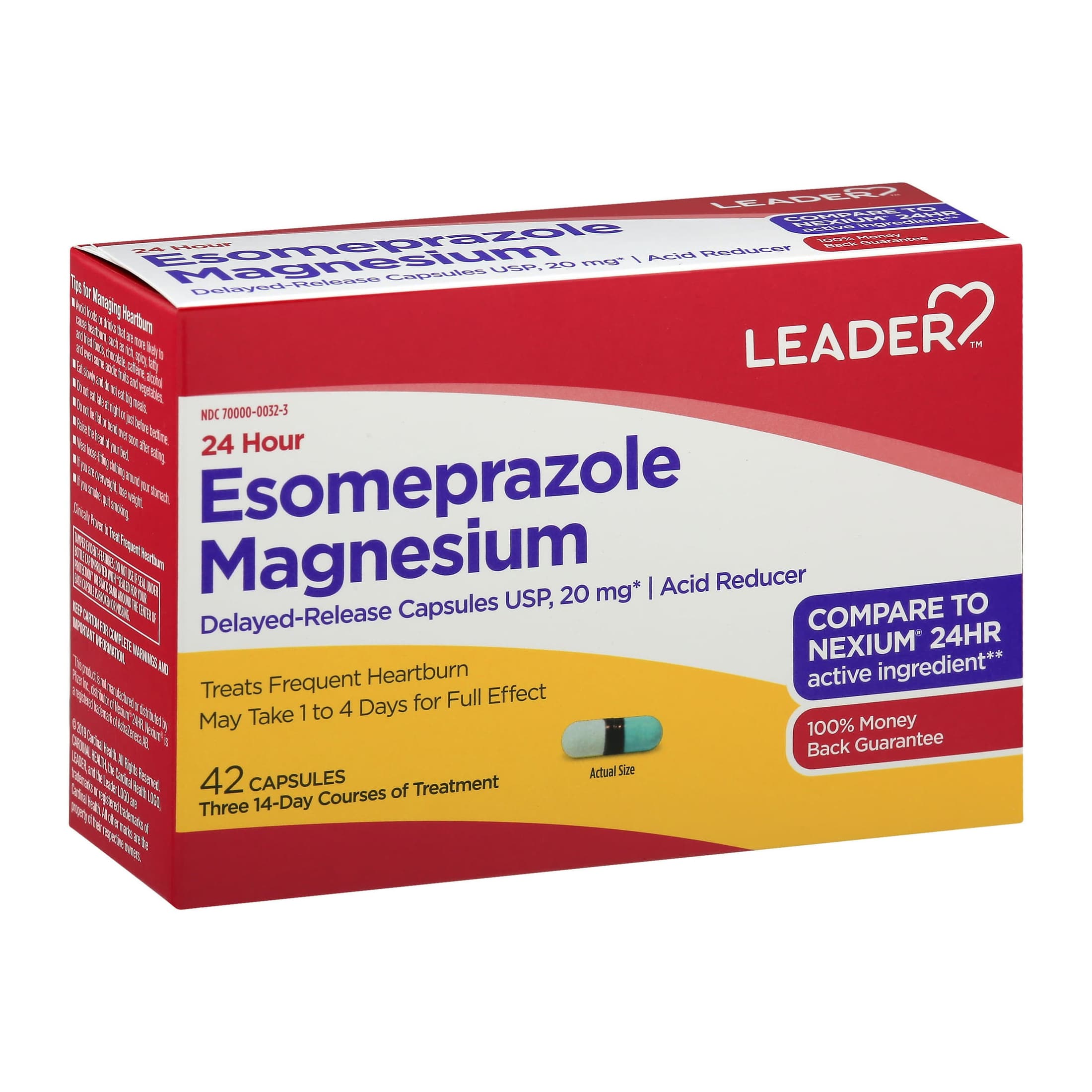 Leader Esomeprazole Magnesium Delayed-Release Acid Reducer Tablet, 20 mg - Pack of 42