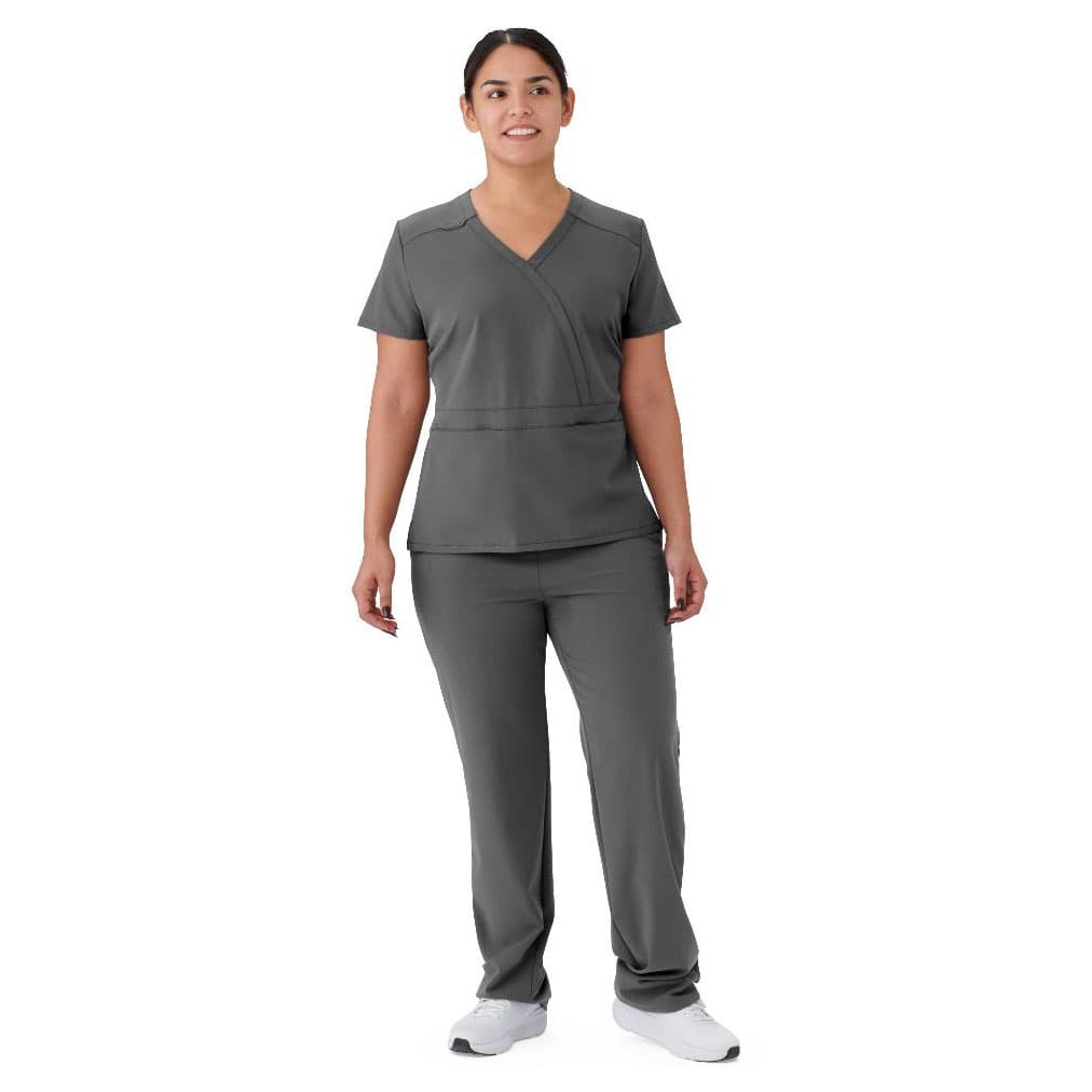 Medline Brooklyn AVE Women's Scrub Top, Mock Wrap, Charcoal, 2XSmall - Each - Image 1