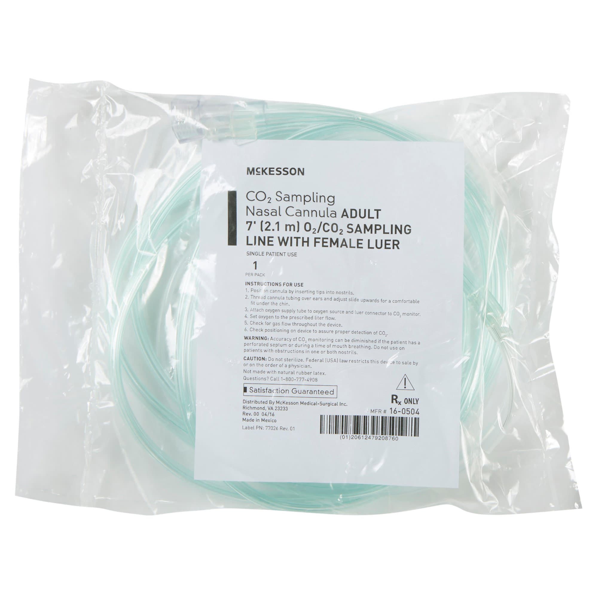 McKesson ETCO2 Nasal Sampling Cannula with O2 Delivery, Clear, Female Luer Connector, 7 Foot O2 Line - Image 1