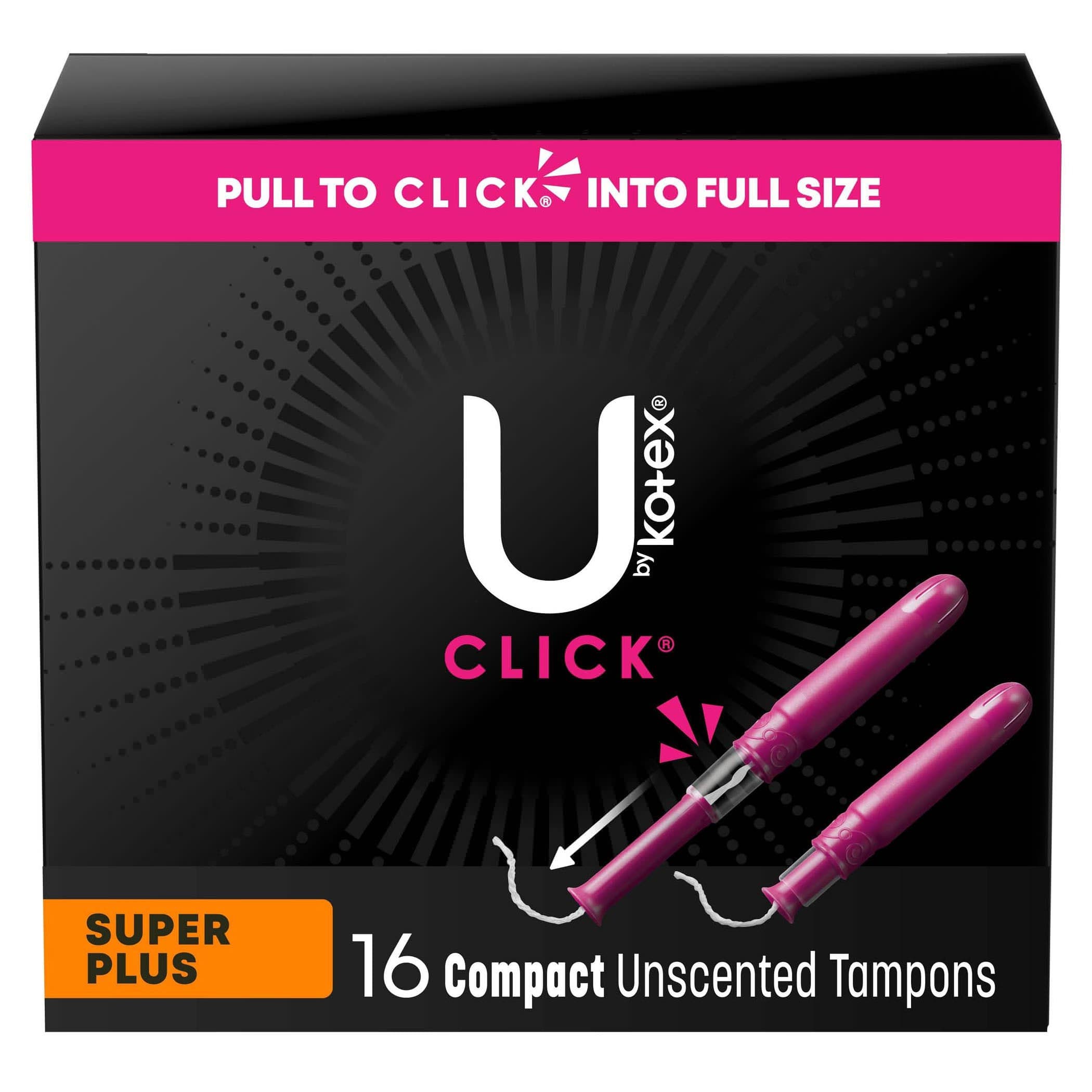 U By Kotex Click Compact Tampons, Super Plus Absorbency - Case of 128 - Image 1