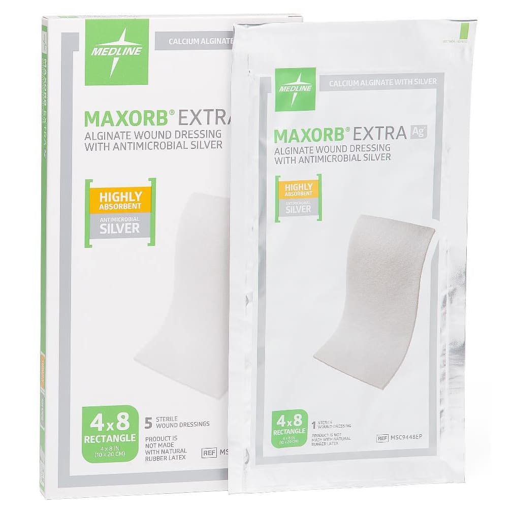 Maxorb Extra Ag+ CMC/Alginate Wound Dressing, 4 x 8 Inch - Case of 50 - Image 1