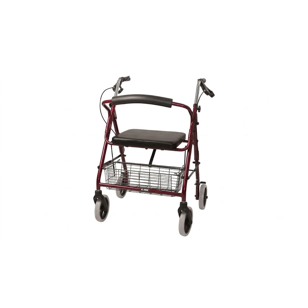DMI Heavy Duty Lightweight 4 Wheel Rollator, Burgundy - Image 1