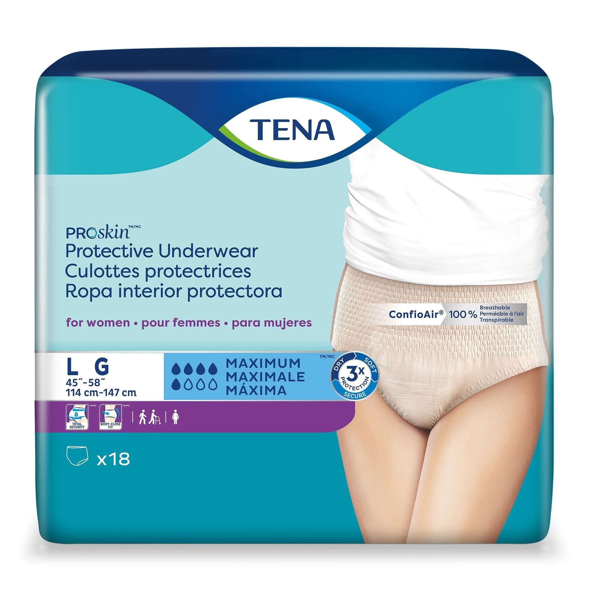 TENA Proskin Maximum Absorbent Underwear for Women, Large - Bag of 18 - Image 1