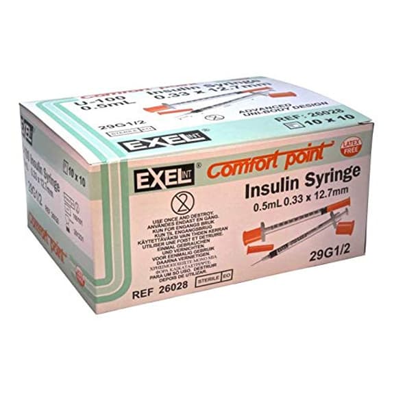 Comfort Point Lo-Dose Standard Insulin Syringe with Attached Needle, 29 Gauge, 1/2 Inch - Box of 100 - Image 1