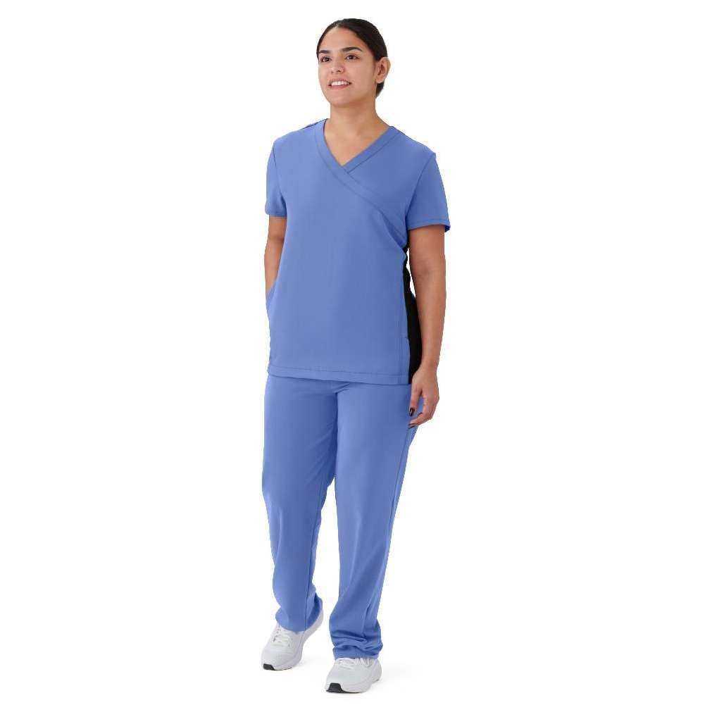 Medline Staten AVE Women's Yoga-Style Scrub Top, Ceil Blue, Extra Large - Image 1