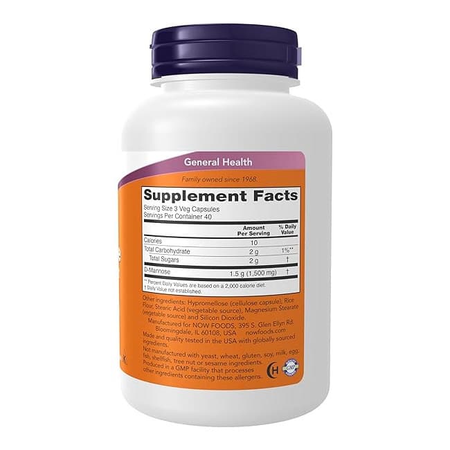 NOW D-Mannose Urinary Support Capsules, 500 mg - Bottle of 120 - Image 2