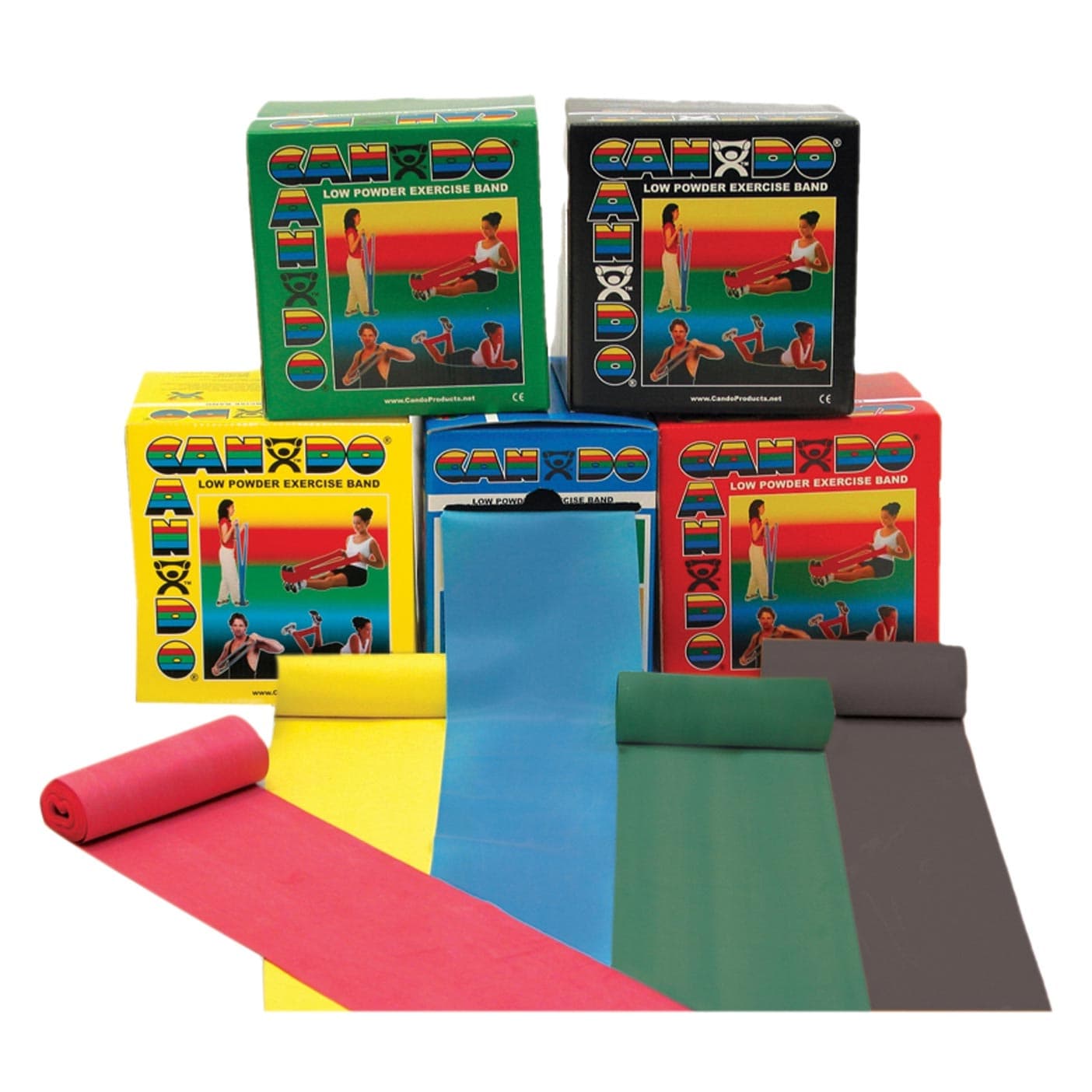 CanDo Low Powder Exercise Band Roll Set, 50 yards - Set of 5 - Image 1