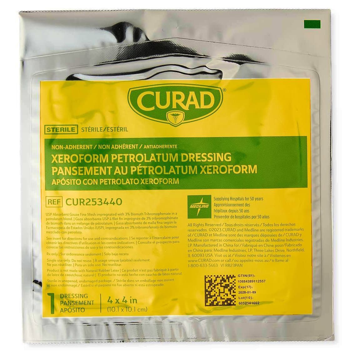 Curad Non Adherent Xeroform Petrolatum Gauze Dressing, 4 x 4 Inch - Box of 25 Curad Non Adherent Xeroform Petrolatum Gauze Dressing, 4 x 4 Inch - Box of 25