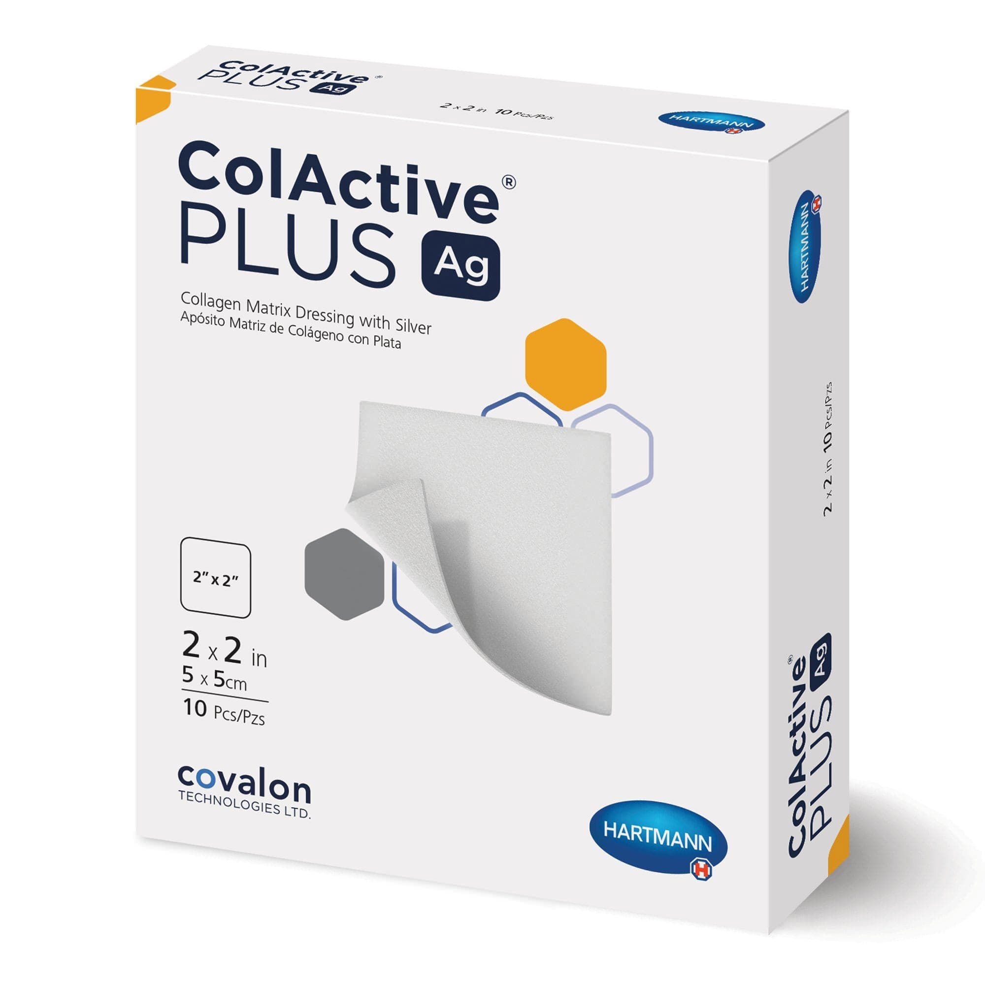 ColActive Plus Ag Silver Collagen Matrix Dressing, 2 x 2 Inch - Box of 10 - Image 1