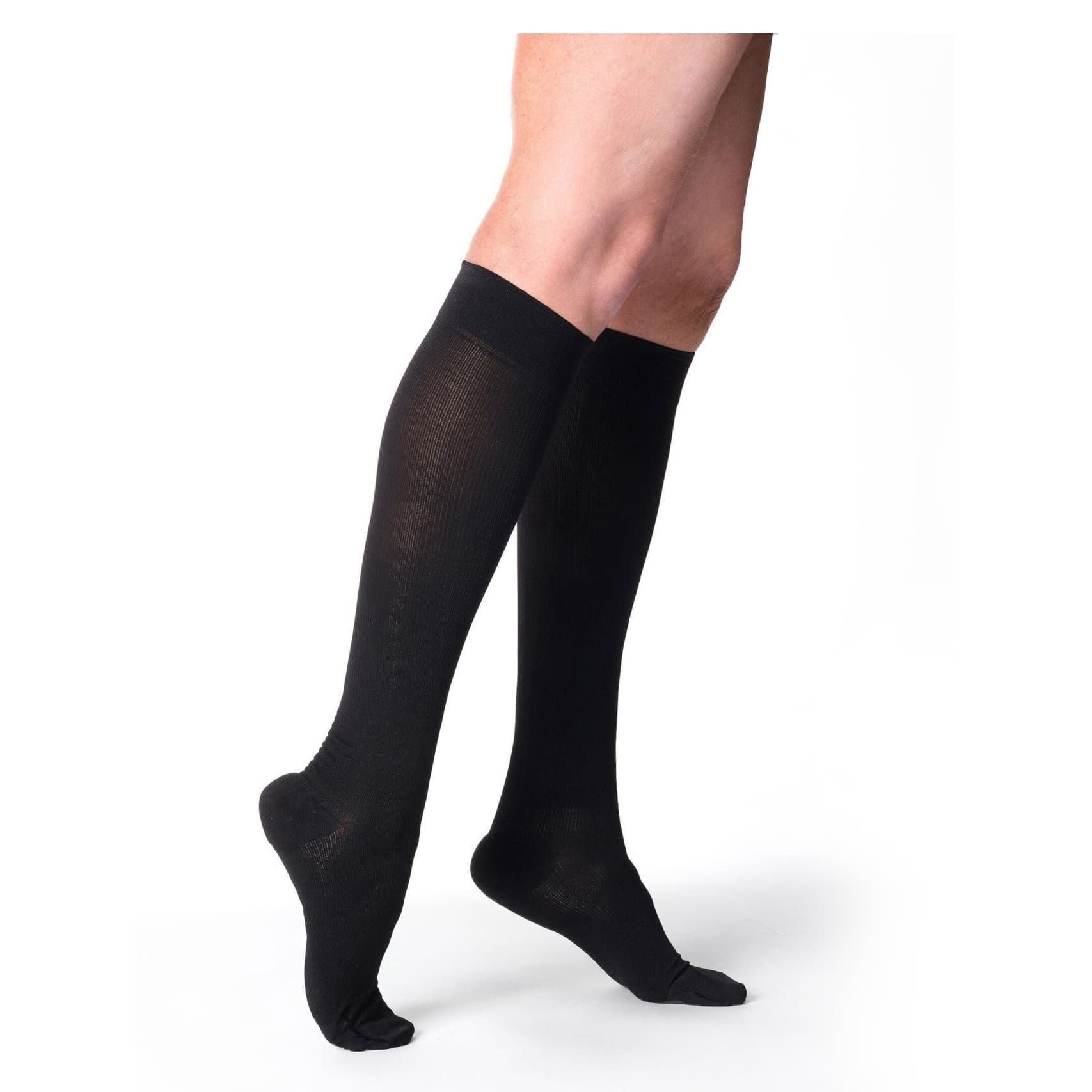 Sigvaris Essential Womens Cotton Calf High Compression Socks, 30-40 mmHg, Closed Toe, Small-Short, Black - Pair - Image 1