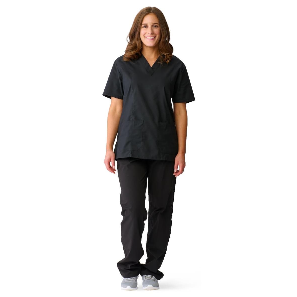 Medline ComfortEase Women's V-neck Tunic Scrub Top, 2-Pockets, Black, 5XLarge - Each - Image 1