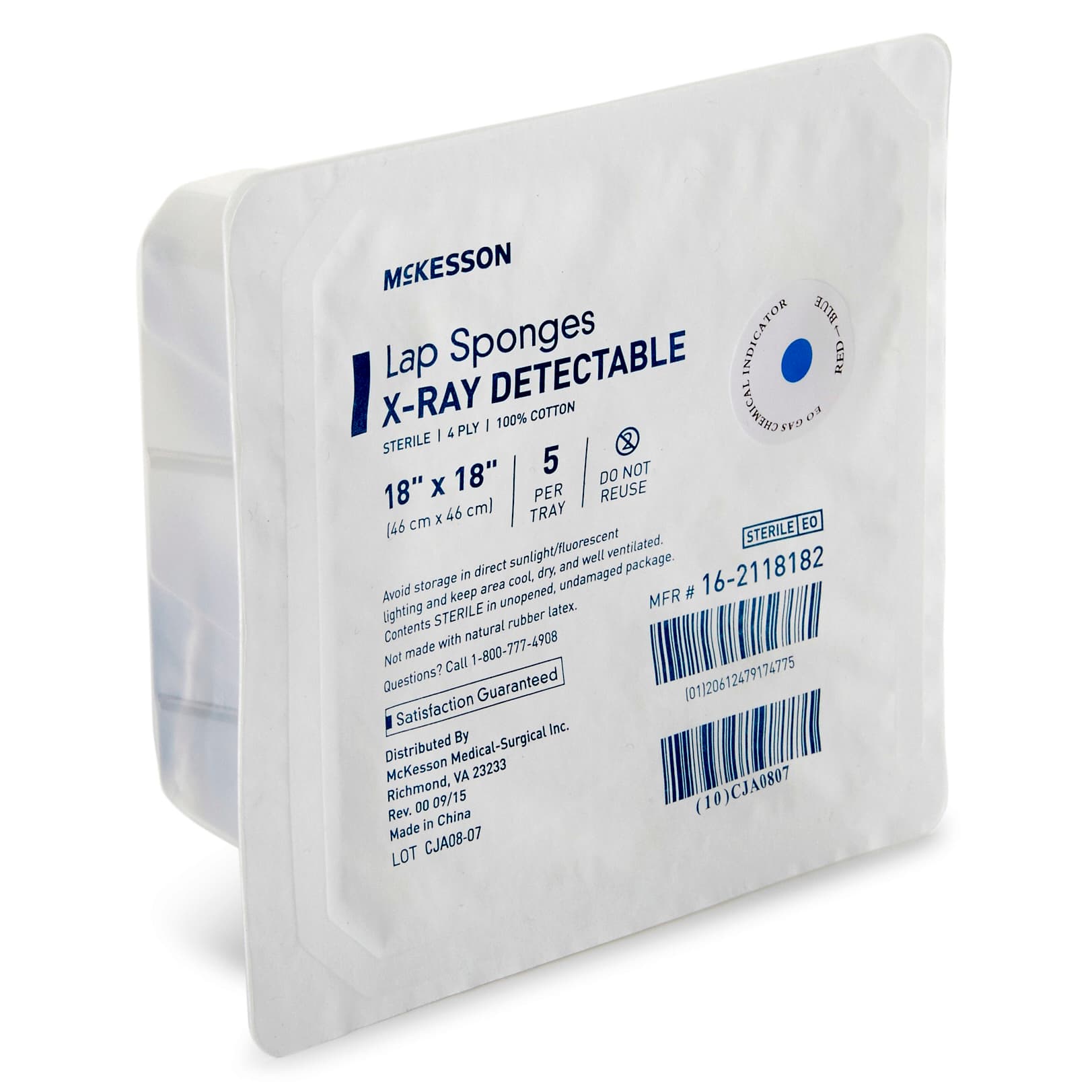 McKesson Surgical Laparotomy Sponge White 4-Ply Square Sterile, 18 x 18 Inch, Hard Pack - Case of 100 - Image 1