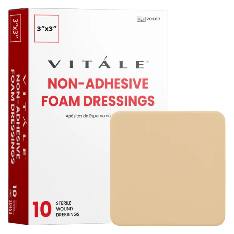 Vitale Non-Adhesive Foam Dressing, 3" x 3" - Box of 10 - Image 1