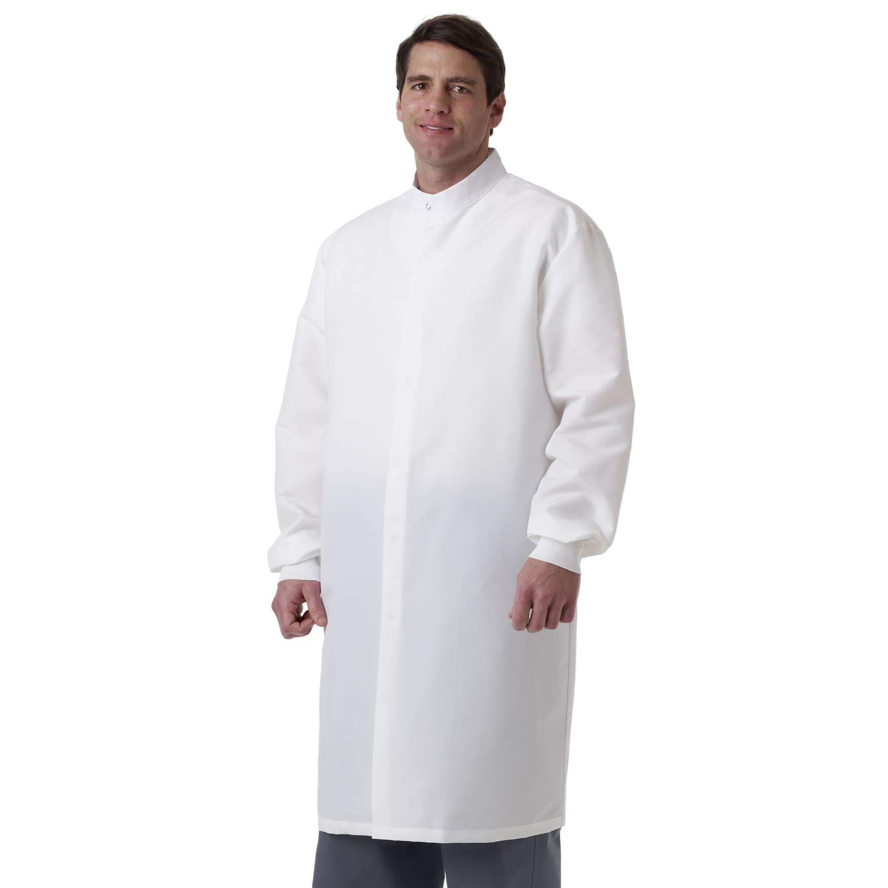 Medline Fluid-Resistant Unisex Barrier Lab Coats, Without Pockets, White, Small - Image 1