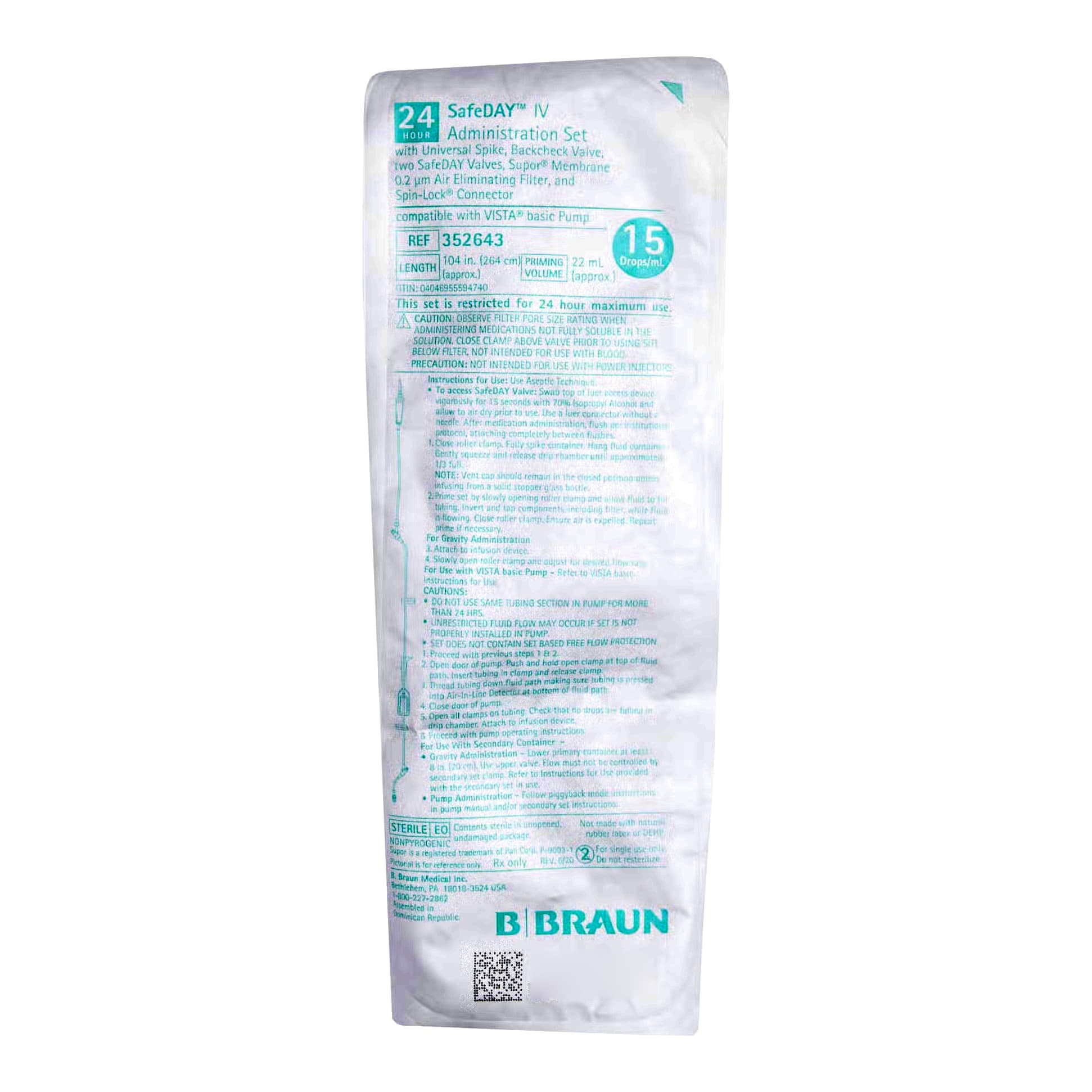 SafeDAY 24 Hour Primary IV Administration Set with Filter, Sterile - Case of 50 - Image 2