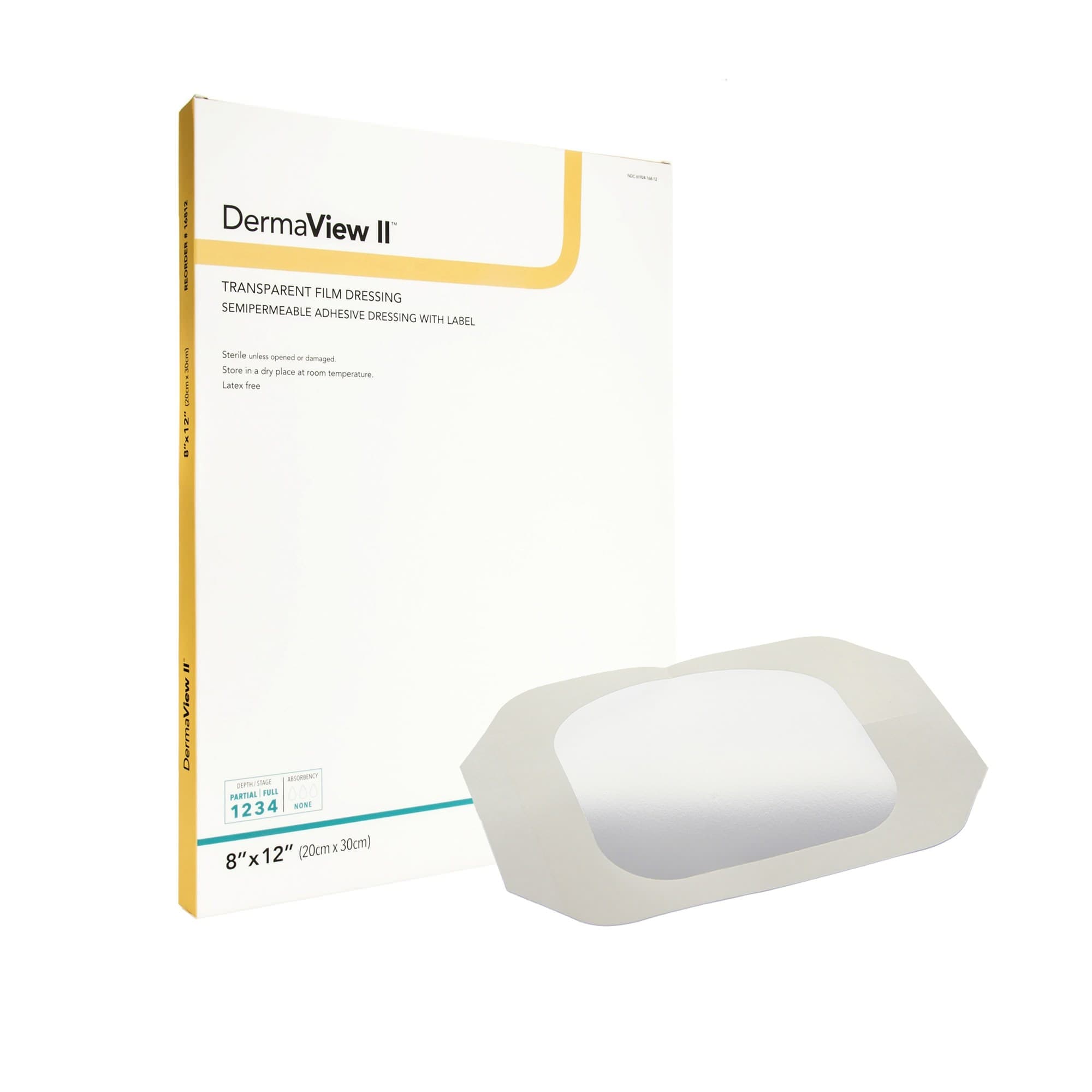 DermaView II Transparent Adhesive Film Wound Dressing With Label, 8 x 12 Inch - Box of 10 - Image 1
