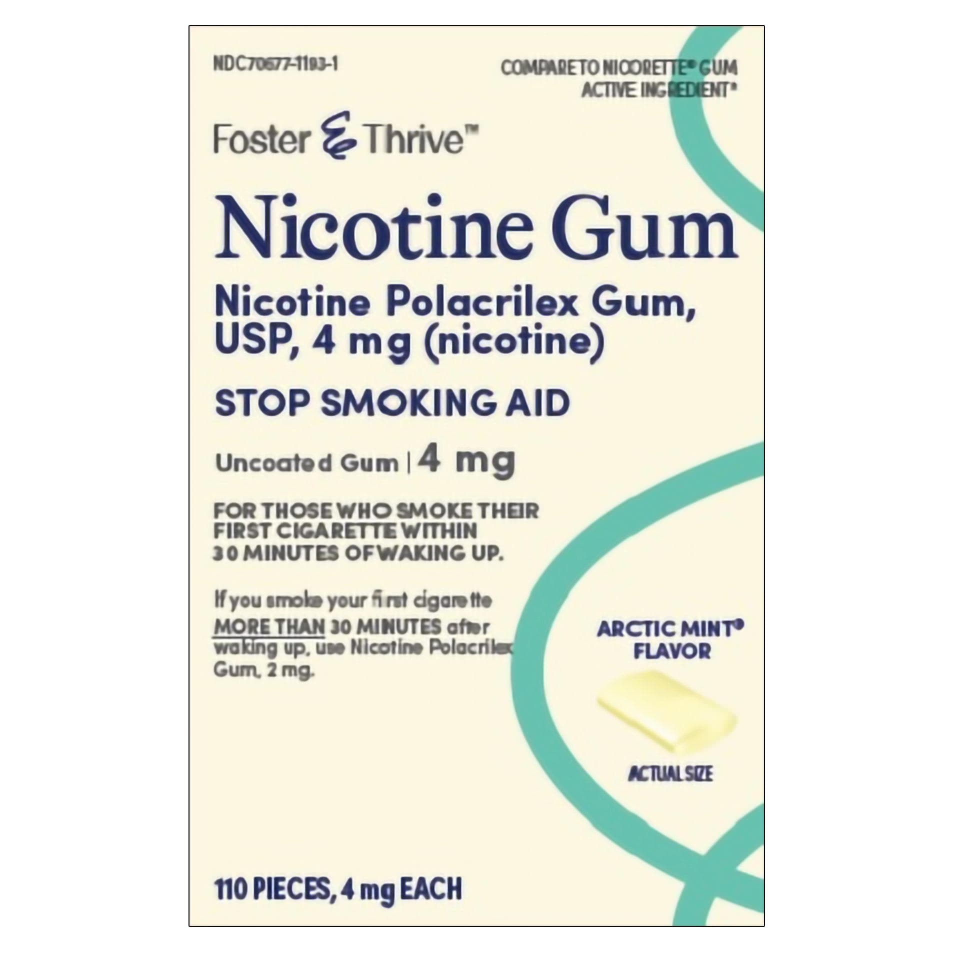 Foster & Thrive Nicotine Polacrilex 4 mg Strength Gum Stop Smoking Aid, Mint Flavor - Box of 110 - Image 1